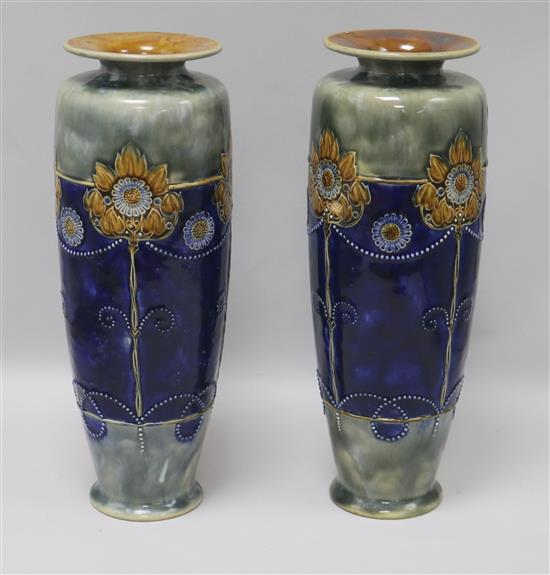 A pair of large Royal Doulton stoneware vases c.1910 H.36cm.